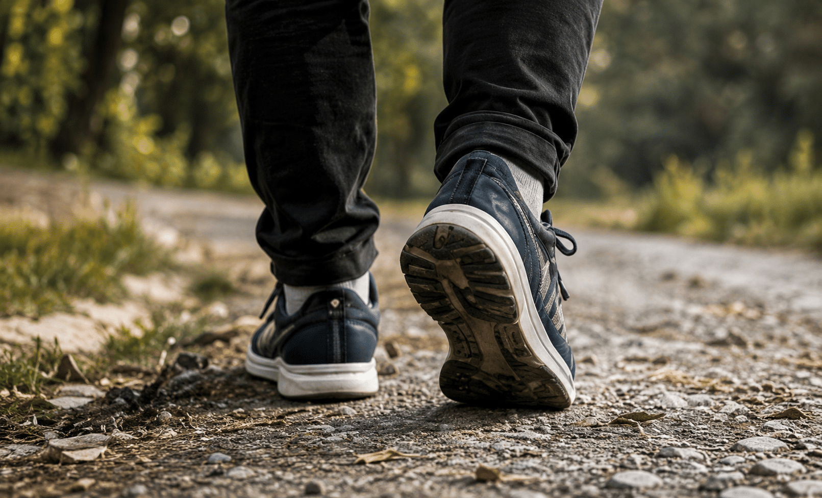 Walking shoes on a gravel path